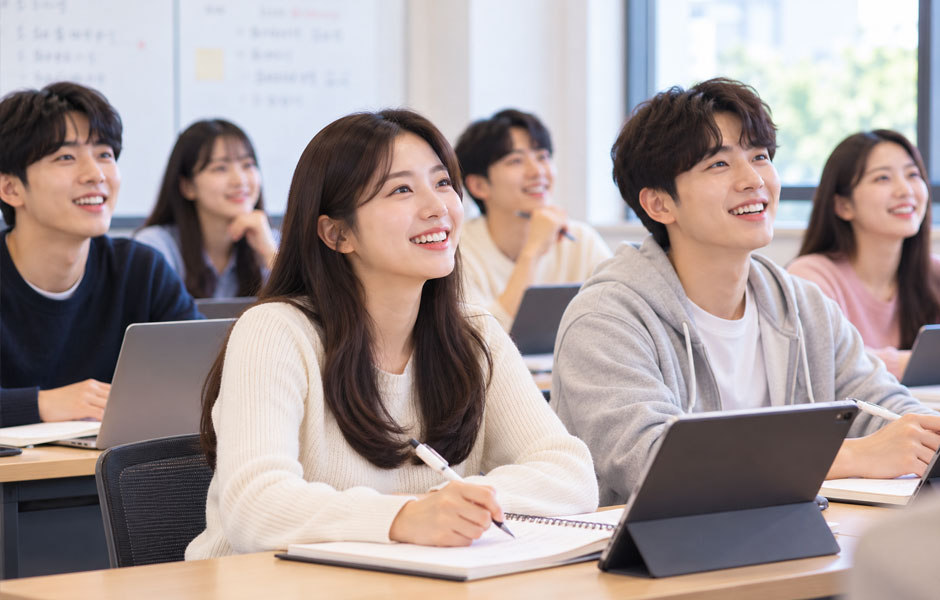 교실에서 수업에 참여하는 학생들